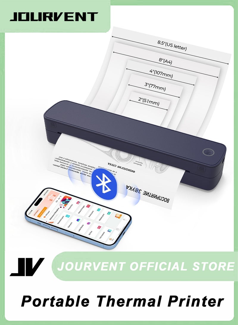 Jourvent BT+USB-C Portable Thermal Printer A4, Thermal Bluetooth Printer, Support 8.5''x11''&A4, Inkless, USB-C, Large capacity battery, Compatible with iPad & Phone & PC, 203DPI Inkless Mobile Travel Printers for Car School Office, Small Mobile - Image 1