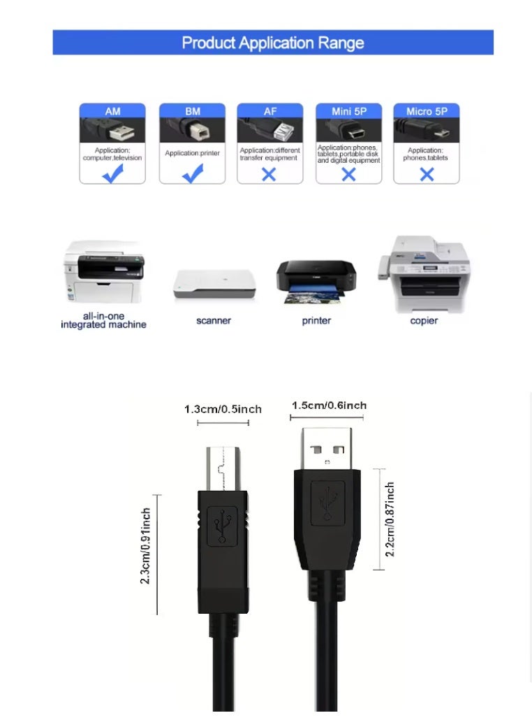 FUJISHKA USB Printer Cable – USB A to B 2.0 High-Speed Cable | Compatible with Printers, DACs, Digital Pianos & More  - Image 3