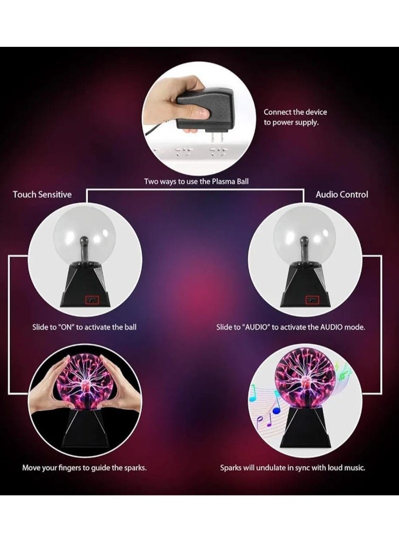 Thunder Lightning Plasma Ball 6 Inch Interactive Touch & Sound Activated Plasma Globe Lamp A Mesmerizing Electric Display for Home Decor, Parties and Educational Purposes - Image 4