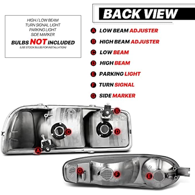 M-AUTO 4Pc Oe Style Left  Right Headlights Assembly Compatible With 2001 Gmc Sierra C3 0206 Sierra 1500 Denali 07 Sierra 1500 Classic 0106 Yukon Denali Yukon Xl 1500 - Image 4