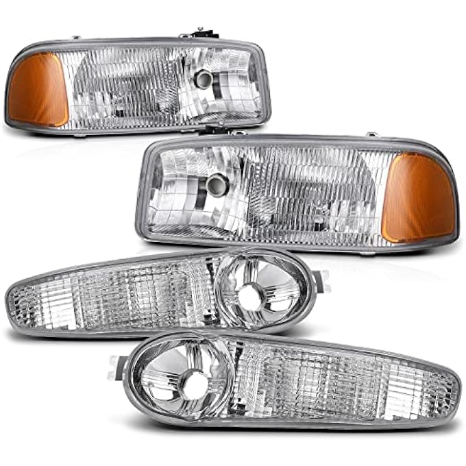 M-AUTO 4Pc Oe Style Left  Right Headlights Assembly Compatible With 2001 Gmc Sierra C3 0206 Sierra 1500 Denali 07 Sierra 1500 Classic 0106 Yukon Denali Yukon Xl 1500 - Image 1