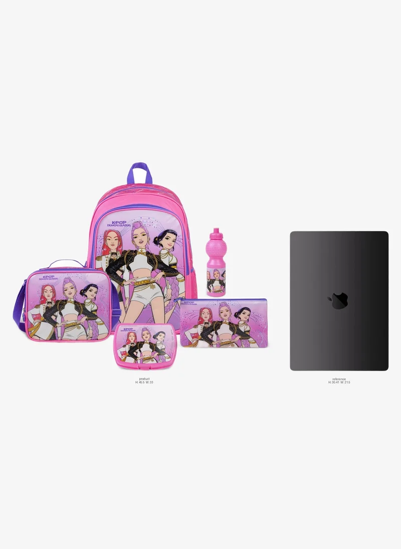 Netflix Netflix KPop Demon Hunters 5-in-1 Backpack Set 18" – School Backpack with Lunch Bag, Lunch Box, Water Bottle & Pencil Case, Complete Back-to-School Set for Kids & Teens  | Water Resistant  | Girls School Bag