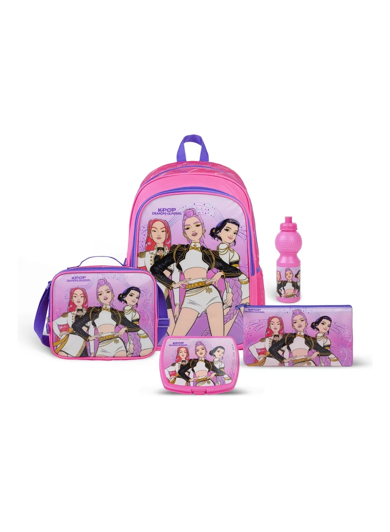Netflix Netflix KPop Demon Hunters 5-in-1 Backpack Set 18" – School Backpack with Lunch Bag, Lunch Box, Water Bottle & Pencil Case, Complete Back-to-School Set for Kids & Teens  | Water Resistant  | Girls School Bag