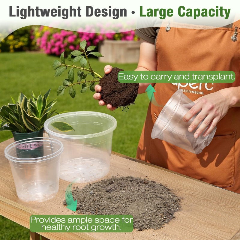 FUOAUYK 7/8/10 Inch Large Clear Nursery Pots with Drainage, 9 Pack Plastic Pots for Plants, Clear Plant Seedling Pots for Indoor & Outdoor Gardening (7 8 10 inch) - Image 5
