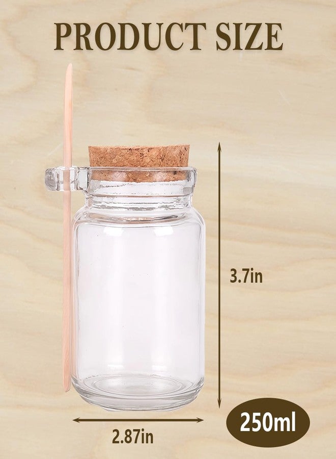 erioctry 1pcs 250ml/8 oz Glass Jar Reusable Empty Clear Glass Storage Container Bottle with Cork Stopper and Wooden Spoon for Storing Spice Salt Sauce Honey Nuts - Image 2
