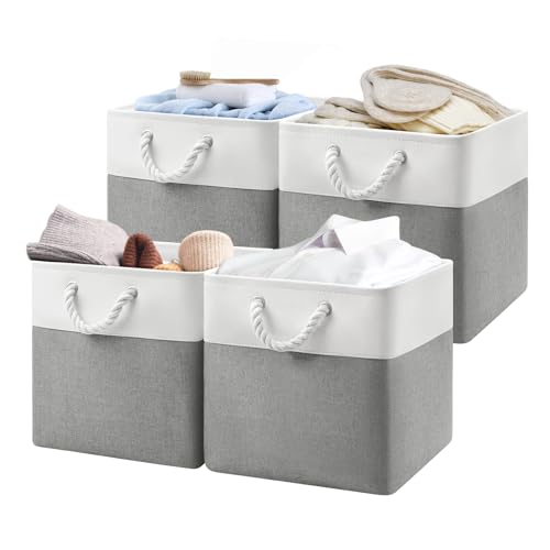 Patvingot 13x13x13 Cube Storage Bins4 Pack Large Foldable Fabric Storage Cubes with Handles for Organizing Home Closet Shelf OfficeWhiteGray - Image 1