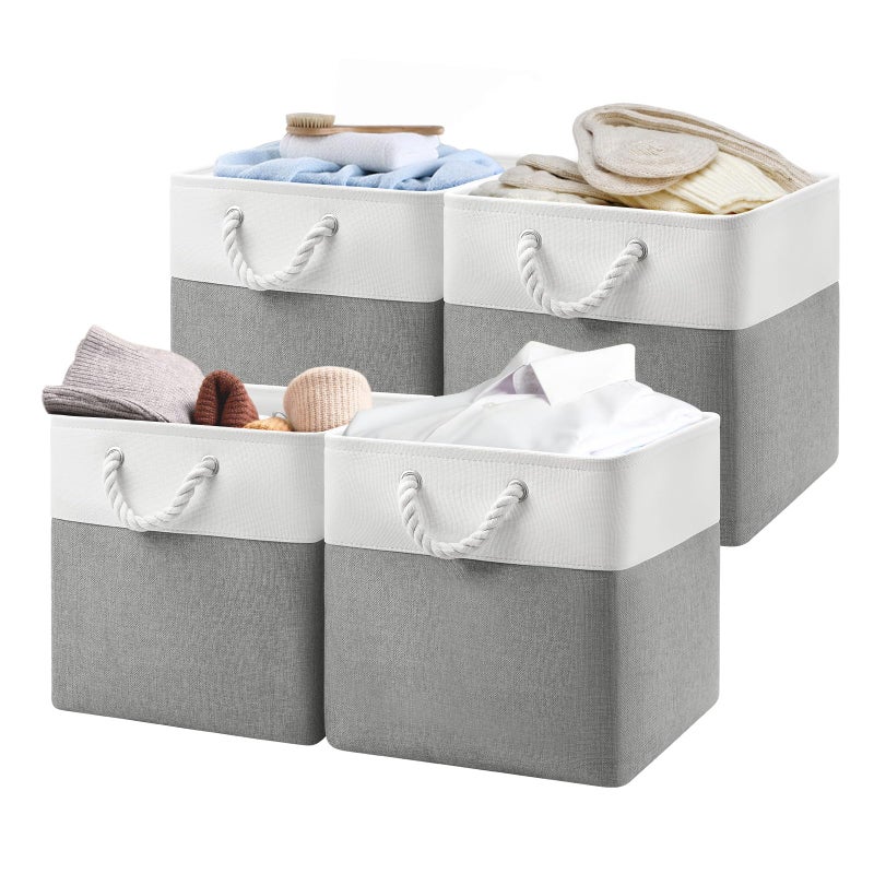 Patvingot 13x13x13 Cube Storage Bins4 Pack Large Foldable Fabric Storage Cubes with Handles for Organizing Home Closet Shelf OfficeWhiteGray - Image 2