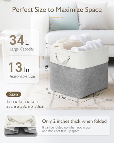 Patvingot 13x13x13 Cube Storage Bins4 Pack Large Foldable Fabric Storage Cubes with Handles for Organizing Home Closet Shelf OfficeWhiteGray - Image 3
