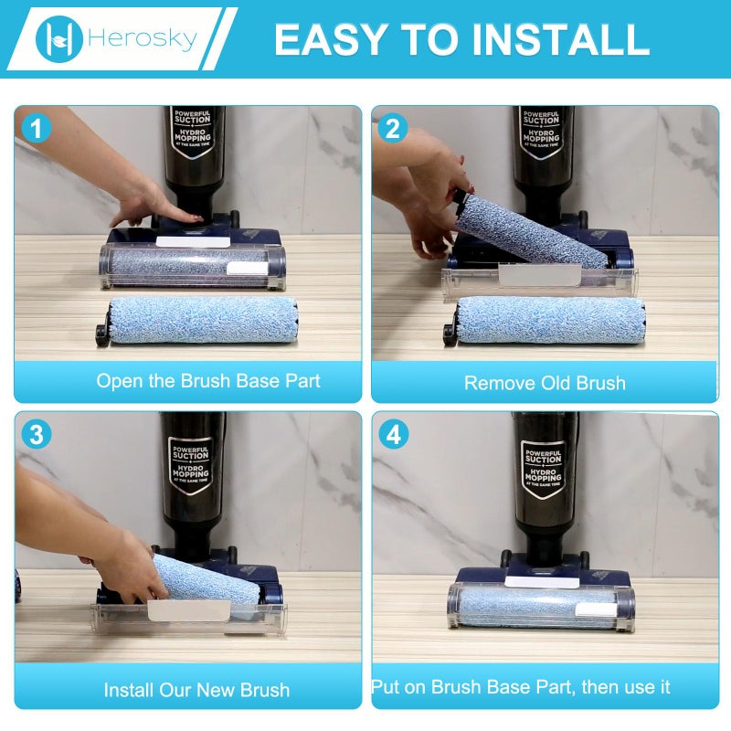 Herosky WD161 Roller and Filter For Shark HydroVac MessMaster Wet Dry Vacuum Cleaner WD161 WD261 AW261 (2 Brush 4 Foam Filter Kit) - Image 3