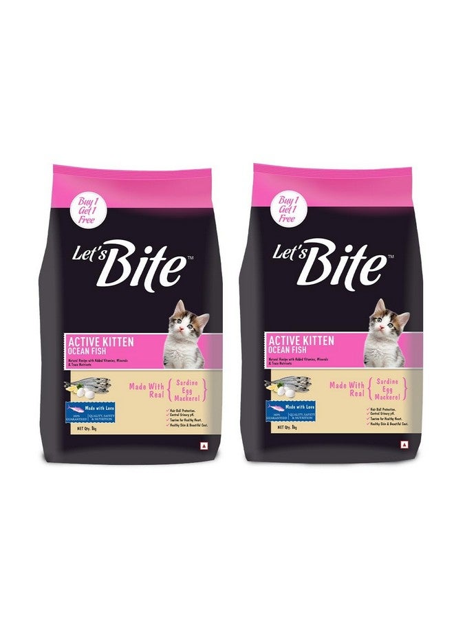 Let's Bite Active Kitten Dry Cat Food 1kg (Buy 1 Get 1 Free), Total 2kg Pack - Image 1