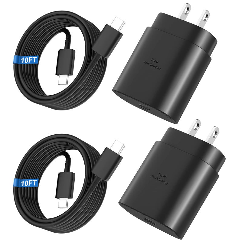 Vilive Super Fast Charger Type C, 25W USB C Wall Charger Fast Charging for Samsung Galaxy S25 Ultra/S25/S25+/S24+/S24 Ultra/S24/S24+/S23 Ultra/S22 Ultra/S21 Ultra with 10FT Long Type C Charger Cable 2Pack - Image 1