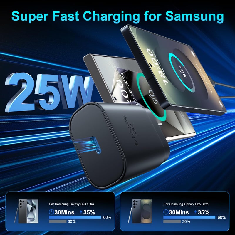 Vilive Super Fast Charger Type C, 25W USB C Wall Charger Fast Charging for Samsung Galaxy S25 Ultra/S25/S25+/S24+/S24 Ultra/S24/S24+/S23 Ultra/S22 Ultra/S21 Ultra with 10FT Long Type C Charger Cable 2Pack - Image 2