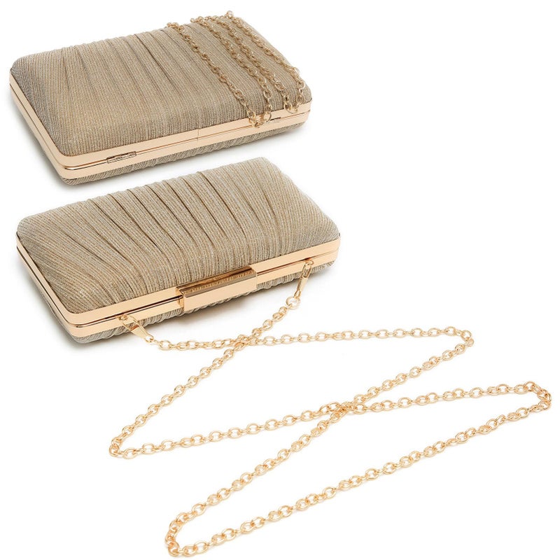 Dasein Women Evening Purses Clutch Bags Formal Party Clutches Wedding Purses Cocktail Prom Handbags (Pleated Champagne) - Image 4