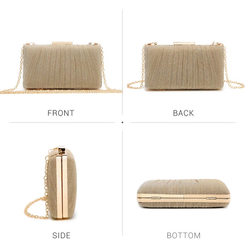 Dasein Women Evening Purses Clutch Bags Formal Party Clutches Wedding Purses Cocktail Prom Handbags (Pleated Champagne) - Image 3