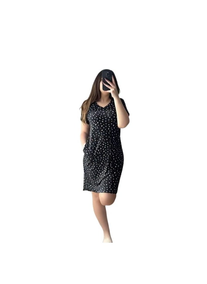 Generic Polka Dot Print Short Home Dress - Casual Short Sleeve Comfortable Fit | Soft Material Suitable for Summer and Home Outings, XL 