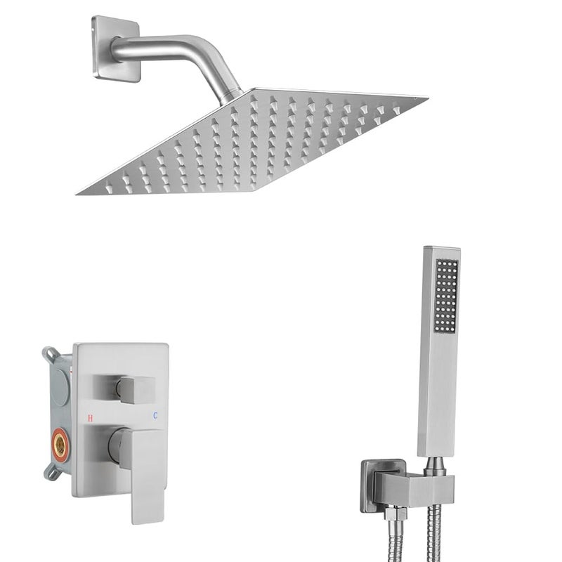 Heable Brushed Nickel Shower System with 8 Rainfall Shower Head Handheld Shower head Bathroom Luxury Rain Mixer Shower Combo Set Wall Mounted Shower Faucet Roughin Valve and Trim Kit