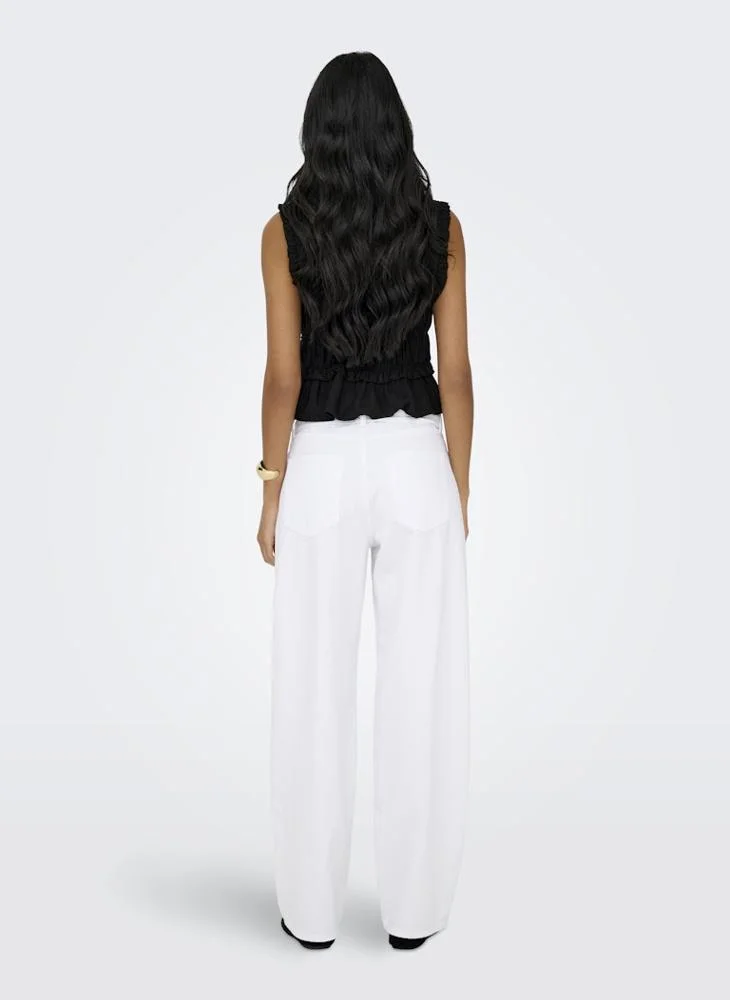 اونلي ONLGOA S/S LINEN BL FRILL TOP CC PNT