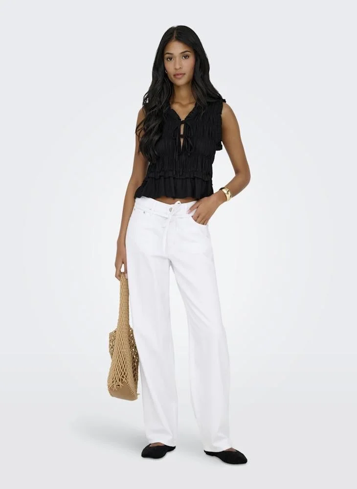 ONLY  ONLGOA S/S LINEN BL FRILL TOP CC PNT for Women | Best Price UAE