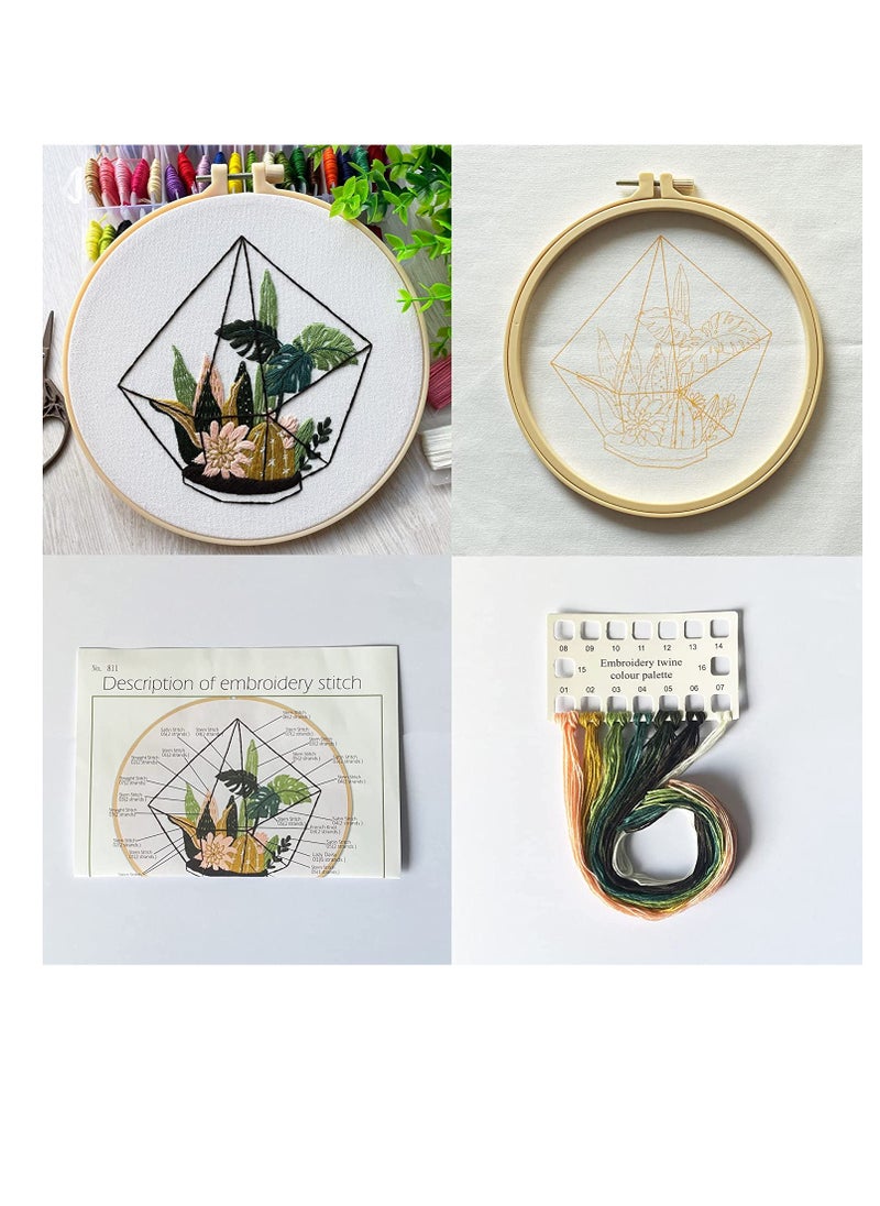 SYOSI - SYOSI Embroidery Kit Beginner Adult Embroidery Material Pack Green Plants Succulents Pattern Collection Adult DIY Handmade Cross Stitch Embroidery Pictures Set for DIY Art Craft Sewing 3 Sets - Image 1