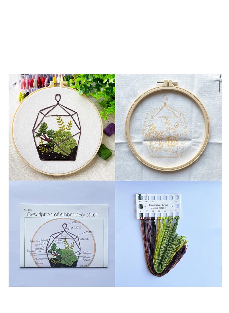 SYOSI - SYOSI Embroidery Kit Beginner Adult Embroidery Material Pack Green Plants Succulents Pattern Collection Adult DIY Handmade Cross Stitch Embroidery Pictures Set for DIY Art Craft Sewing 3 Sets - Image 1