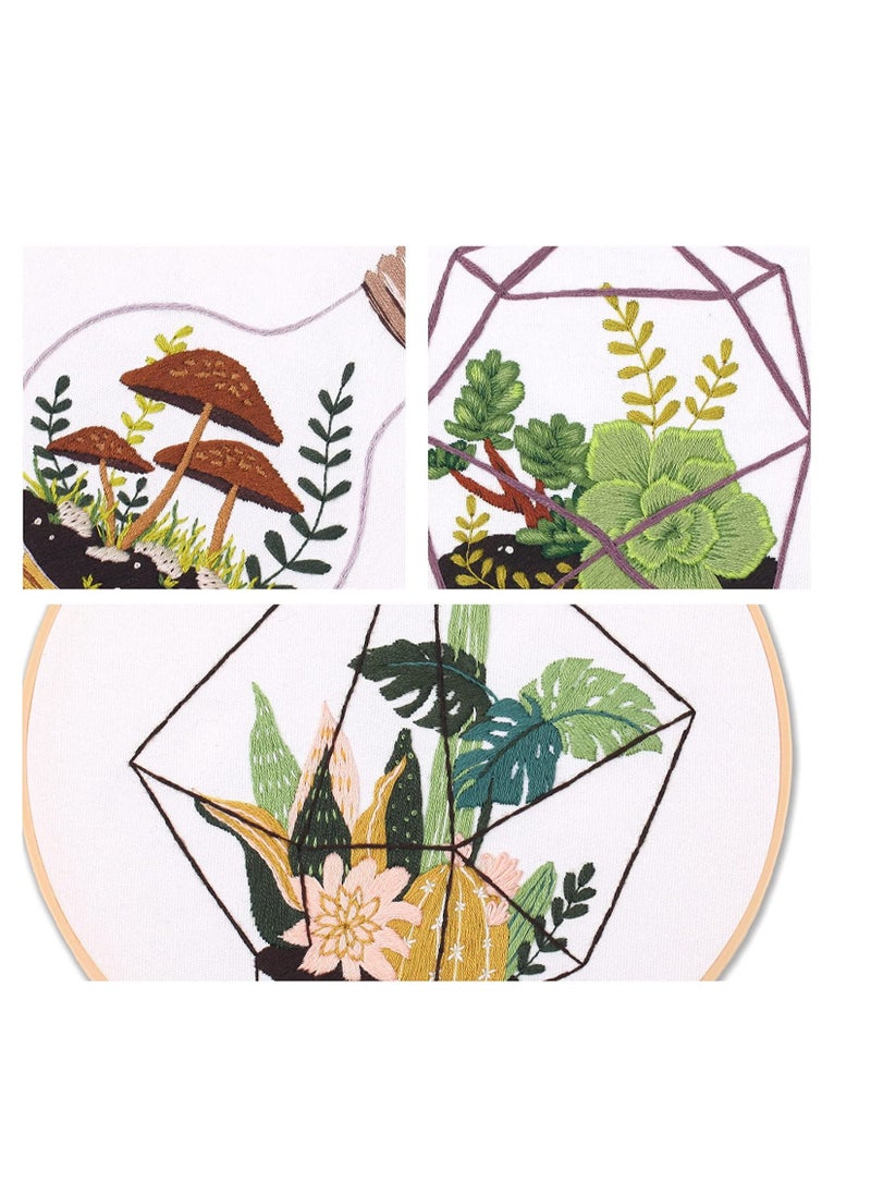 SYOSI - SYOSI Embroidery Kit Beginner Adult Embroidery Material Pack Green Plants Succulents Pattern Collection Adult DIY Handmade Cross Stitch Embroidery Pictures Set for DIY Art Craft Sewing 3 Sets - Image 1