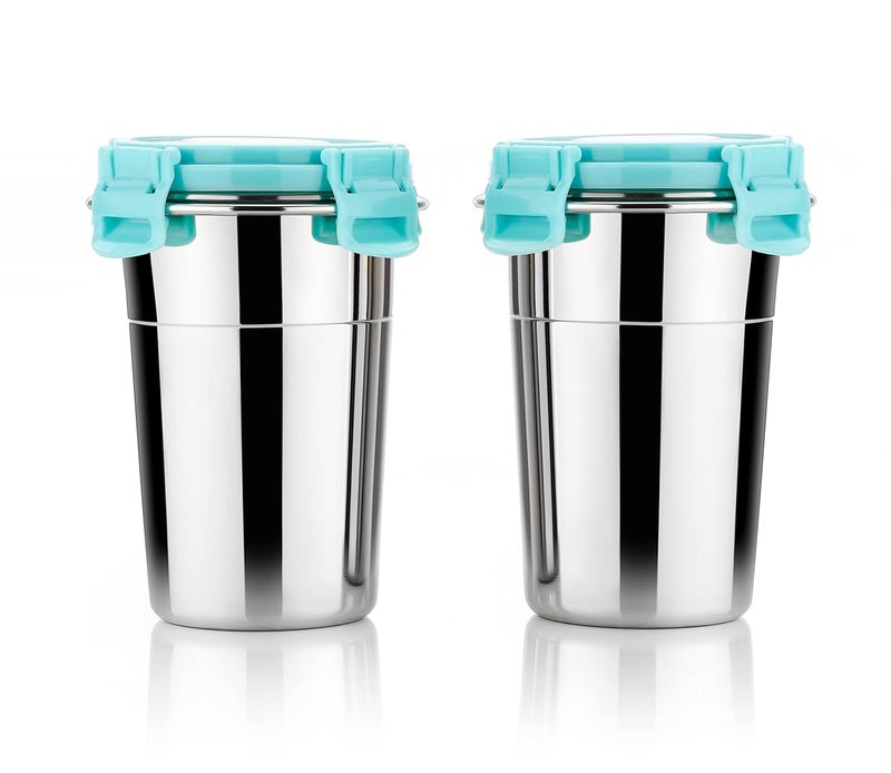 dhavl Stainless Steel Steel Airtight Leak Proof Freezer Safe Fusion Glass Tumbler with Stainless Steel Lid Multi Colour Capacity 400 ml - Image 1