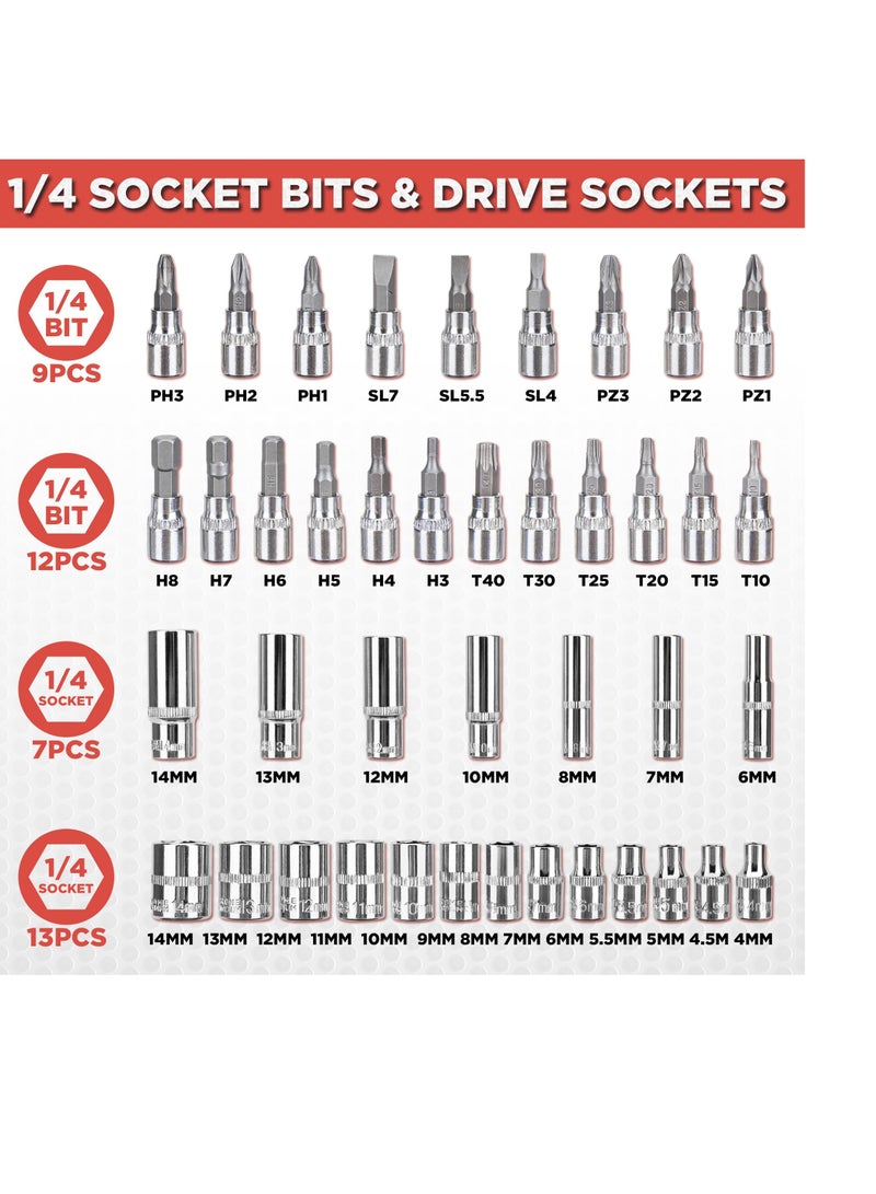 Generic 53 Pieces Socket Wrench Set with 1/4 Inch Ratchet Wrench Plastic Tool Box for Auto Repair and Home Use Premium Upgrade  - Image 5