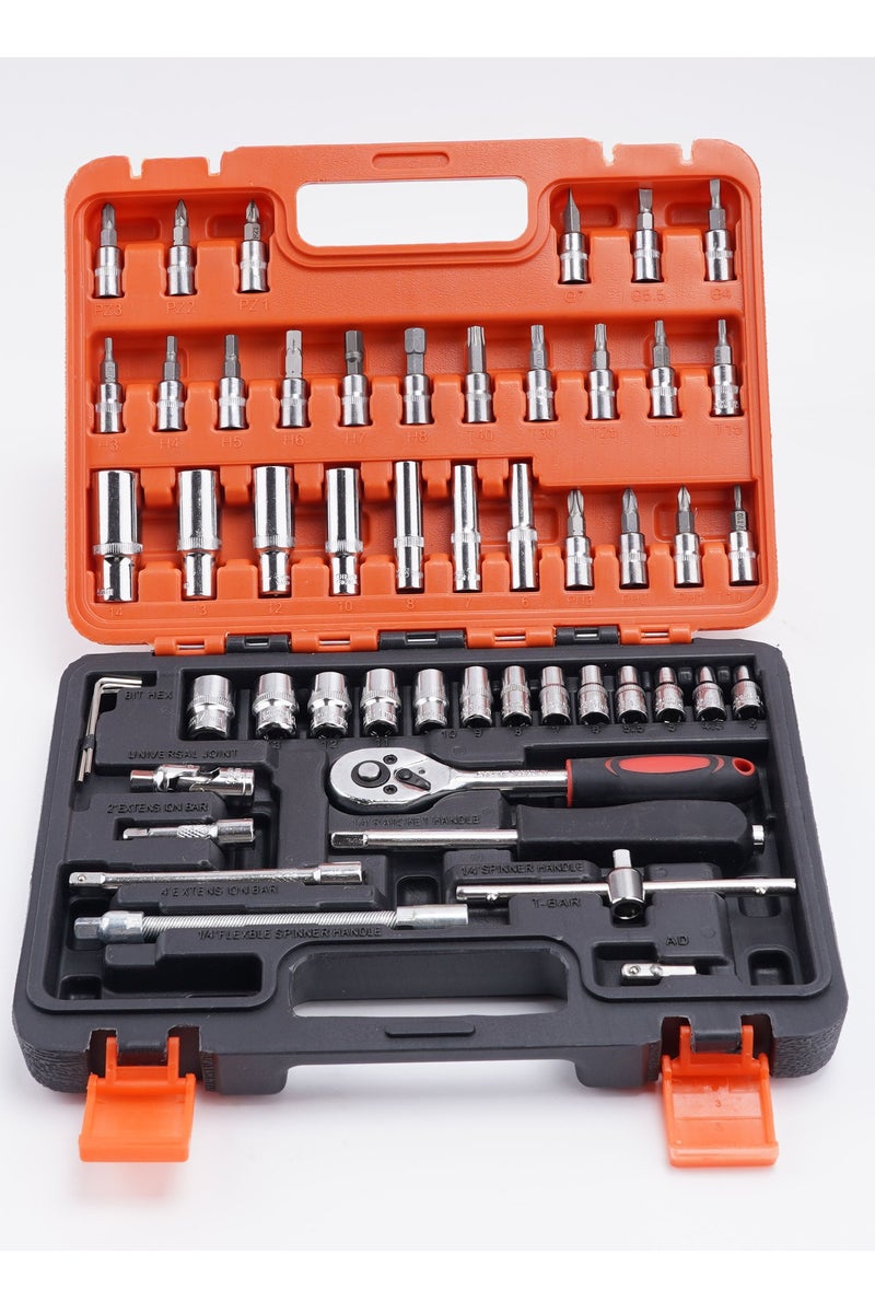 Generic 53 Pieces Socket Wrench Set with 1/4 Inch Ratchet Wrench Plastic Tool Box for Auto Repair and Home Use Premium Upgrade - Image 1