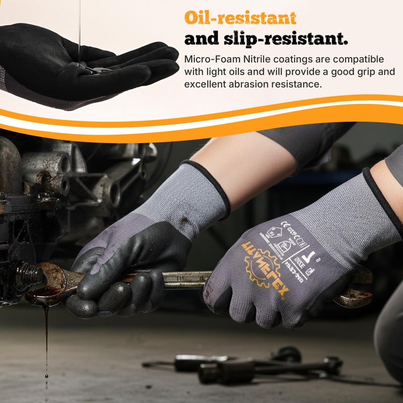TitanFlex Work Gloves Microfoam Nitrile Coated Men Women-6 Pairs, Safety Warehouse Gloves Mens Working Glove with Grip Heavy Duty, Touchscreen, Seamless Knit Nylon for Automotive, Garden (Large) - Image 3
