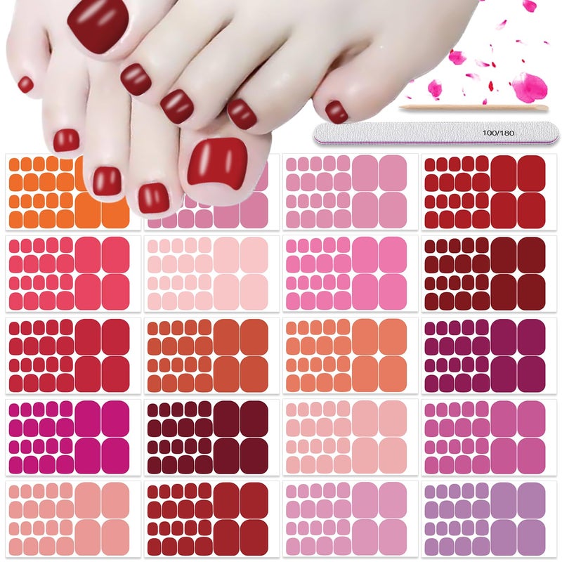 DANNEASY DANNEASY 20 Sheets Toe Nail Stickers Full Nail Wraps Toe Nail Polish Strips Red Pink Self Adhesive Toenail Polish for Women Stick on Nails Gel Nail Strips Nail Art Accessories