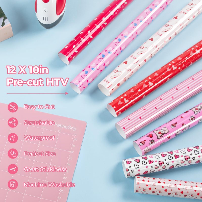 HTVRONT Valentine's Day Heat Transfer Vinyl - 13 Pack Iron on Vinyl for T-Shirts, HTV Vinyl with 1 PTFE Sheet - 12 * 10in Patterned HTV for Love and Heart - Image 5