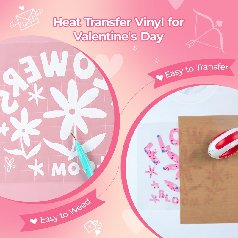 HTVRONT Valentine's Day Heat Transfer Vinyl - 13 Pack Iron on Vinyl for T-Shirts, HTV Vinyl with 1 PTFE Sheet - 12 * 10in Patterned HTV for Love and Heart - Image 4