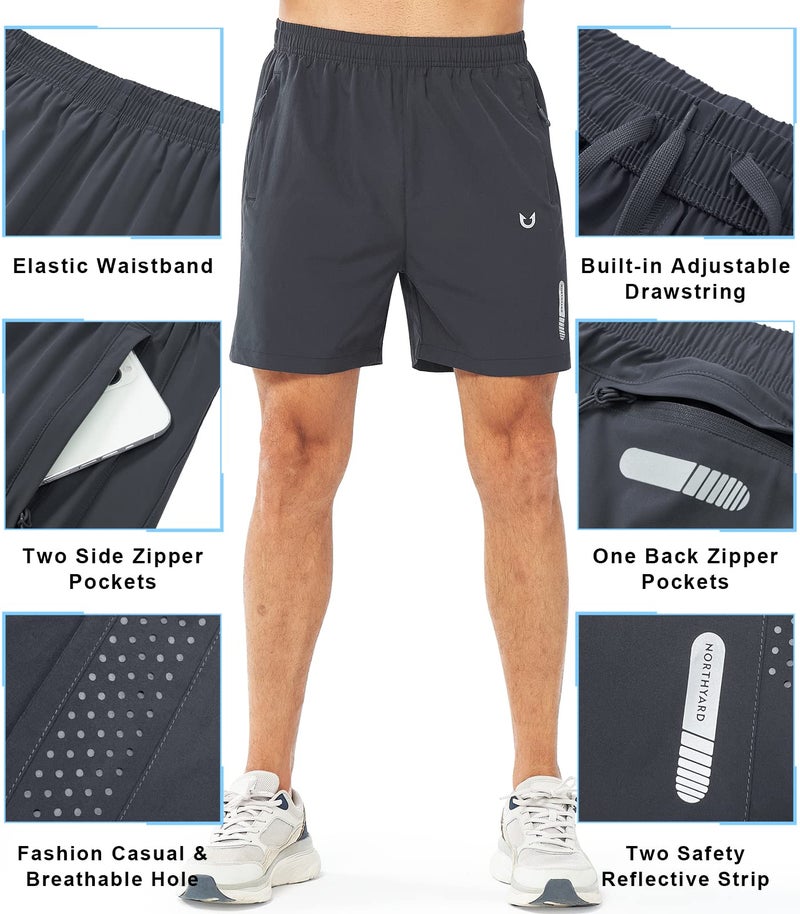NORTHYARD Men's Athletic Running Shorts Quick Dry Workout Shorts 7"/ 5"/ 9" Lightweight Sports Gym Basketball Shorts Hiking Exercise DARKGREY-5inch M - Image 3