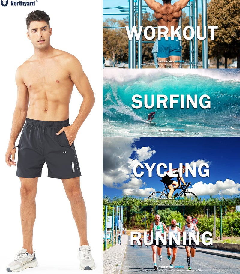 NORTHYARD Men's Athletic Running Shorts Quick Dry Workout Shorts 7"/ 5"/ 9" Lightweight Sports Gym Basketball Shorts Hiking Exercise DARKGREY-5inch M - Image 5