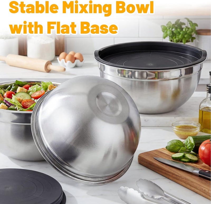 Beasea Mixing Bowls Set of 5, 3.4 QT Unbreakable Stainless Steel Mixing Bowls with Lids for Kitchen, Prepping, Food Serving, Storing, Nesting Metal Baking Bowl with Lid for Bread Dough, Cream, Batter - Image 5