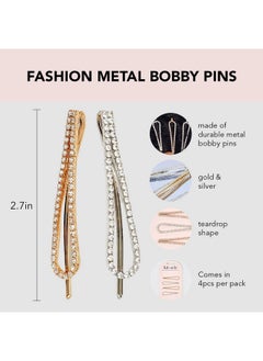 Kitsch Kitsch Rhinestone Bobby Pins, 4 Pcs Wedding Hair Pins for Bridal Hairstyles, Fancy Hairpins & Hair Accessories, Sparkling Teardrop Shape Barrettes for Women & Girls, Metal Hair Clips, Gold & Silver  - Image 2
