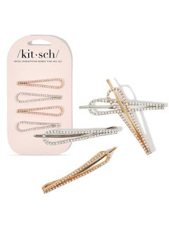 Kitsch Kitsch Rhinestone Bobby Pins, 4 Pcs Wedding Hair Pins for Bridal Hairstyles, Fancy Hairpins & Hair Accessories, Sparkling Teardrop Shape Barrettes for Women & Girls, Metal Hair Clips, Gold & Silver  - Image 1