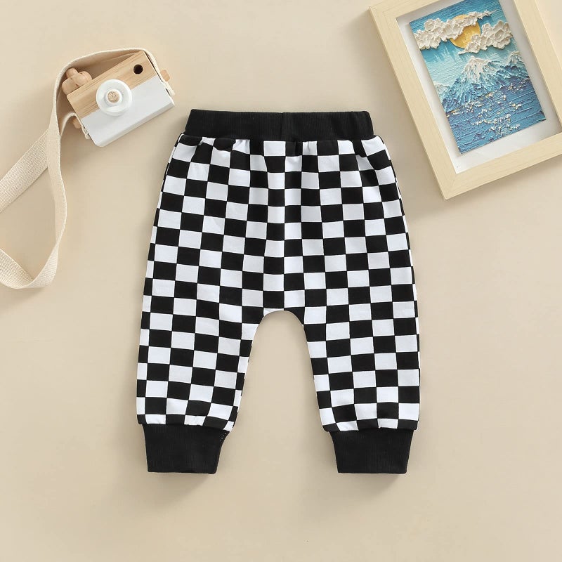 Thilsidee Toddler Baby Boy Girl Checkerboard Plaid Pants Elastic Waist Casual Trousers Spring Summer Fall Winter Long Pants (A-Black, 2-3 Years) - Image 3