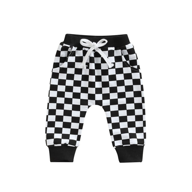 Thilsidee Toddler Baby Boy Girl Checkerboard Plaid Pants Elastic Waist Casual Trousers Spring Summer Fall Winter Long Pants (A-Black, 2-3 Years) - Image 1