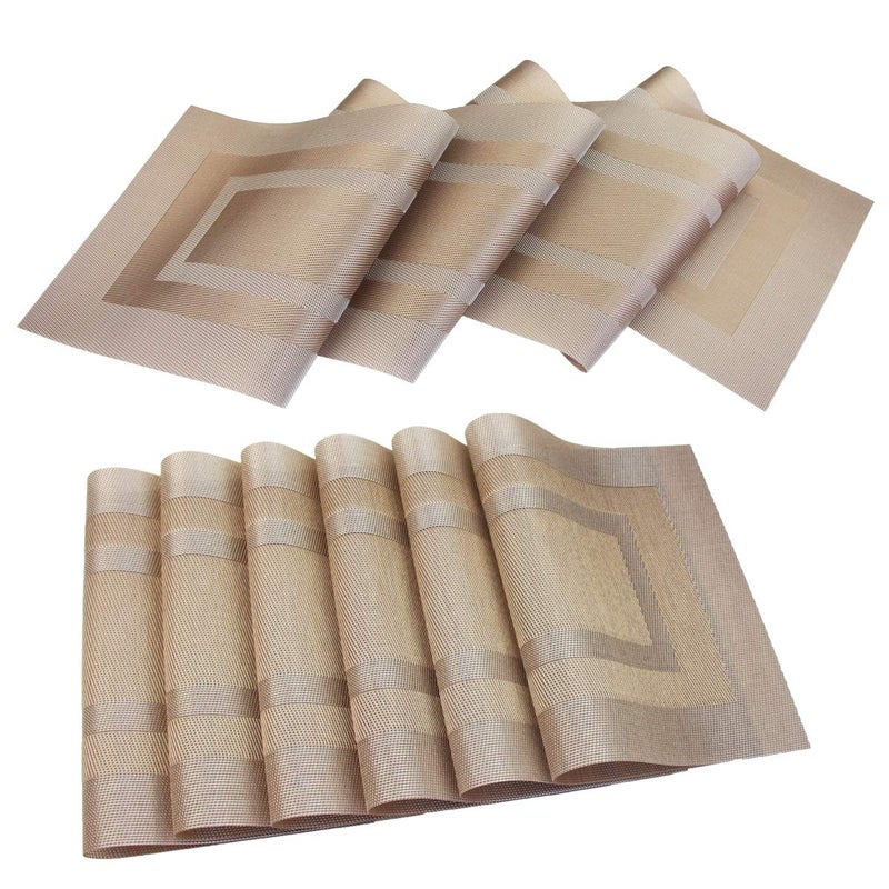 pigchcy PIGCHCY Placemats with Matching Table RunnerHeat Resistant Vinyl Woven Washable Table mats Sets 6 Placemats1 Table RunnerChampagne 