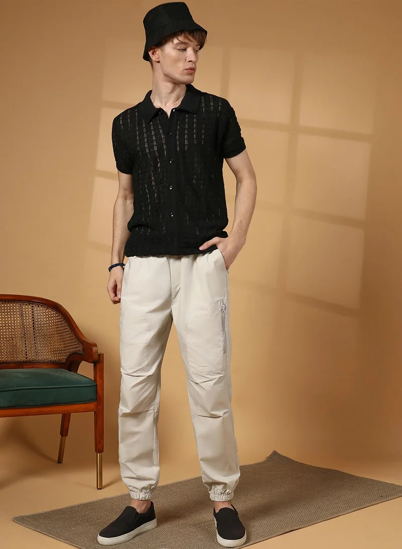 CAHOOT  Men's Onyx Black Spear-Knit Slim-Fit Shirt for Men | Best Price UAE