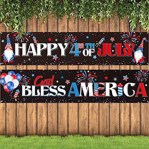 Sumind 2 Pieces Happy 4th of July Decorations Outdoor Patriotic Banner God Bless America Banner Fourth of July Banners Backdrop Sign for Outside Memorial Day Independence Day Party Decor Supplies - Image 1