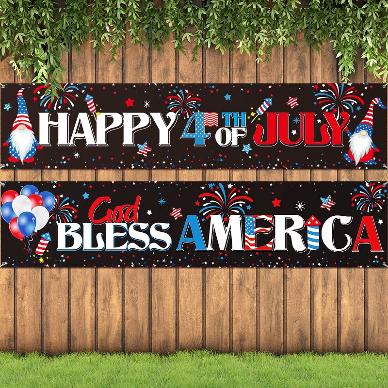 Sumind 2 Pieces Happy 4th of July Decorations Outdoor Patriotic Banner God Bless America Banner Fourth of July Banners Backdrop Sign for Outside Memorial Day Independence Day Party Decor Supplies - Image 3