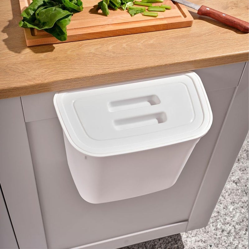 Hanging Kitchen Dustbin Bucket with Lid, 7 Liter Capacity, Space-Saving Waste Bin for Cabinet Doors, Compact Garbage Container,27.8 x 17.8 x 23.3 cm. (White) - Image 2