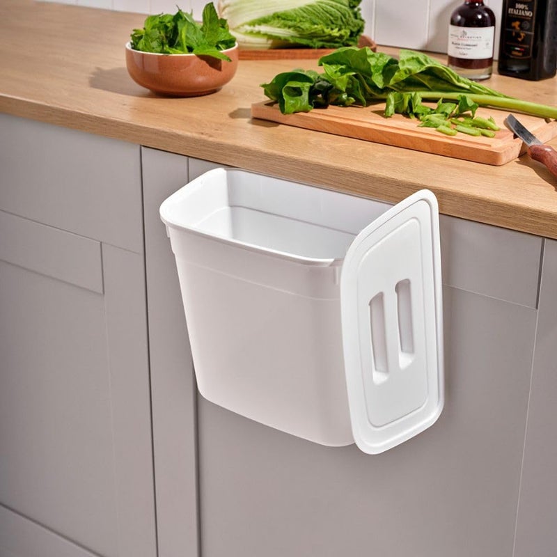 Hanging Kitchen Dustbin Bucket with Lid, 7 Liter Capacity, Space-Saving Waste Bin for Cabinet Doors, Compact Garbage Container,27.8 x 17.8 x 23.3 cm. (White) - Image 4