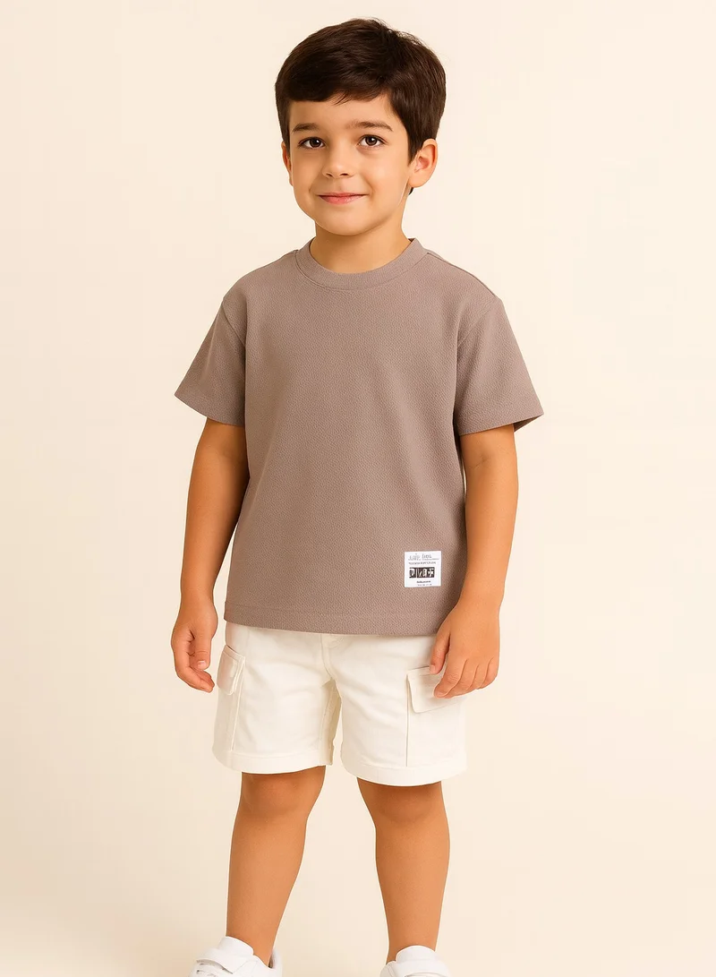 فكتور اند جين Junior Boys Textured Cotton T-Shirt - Beige