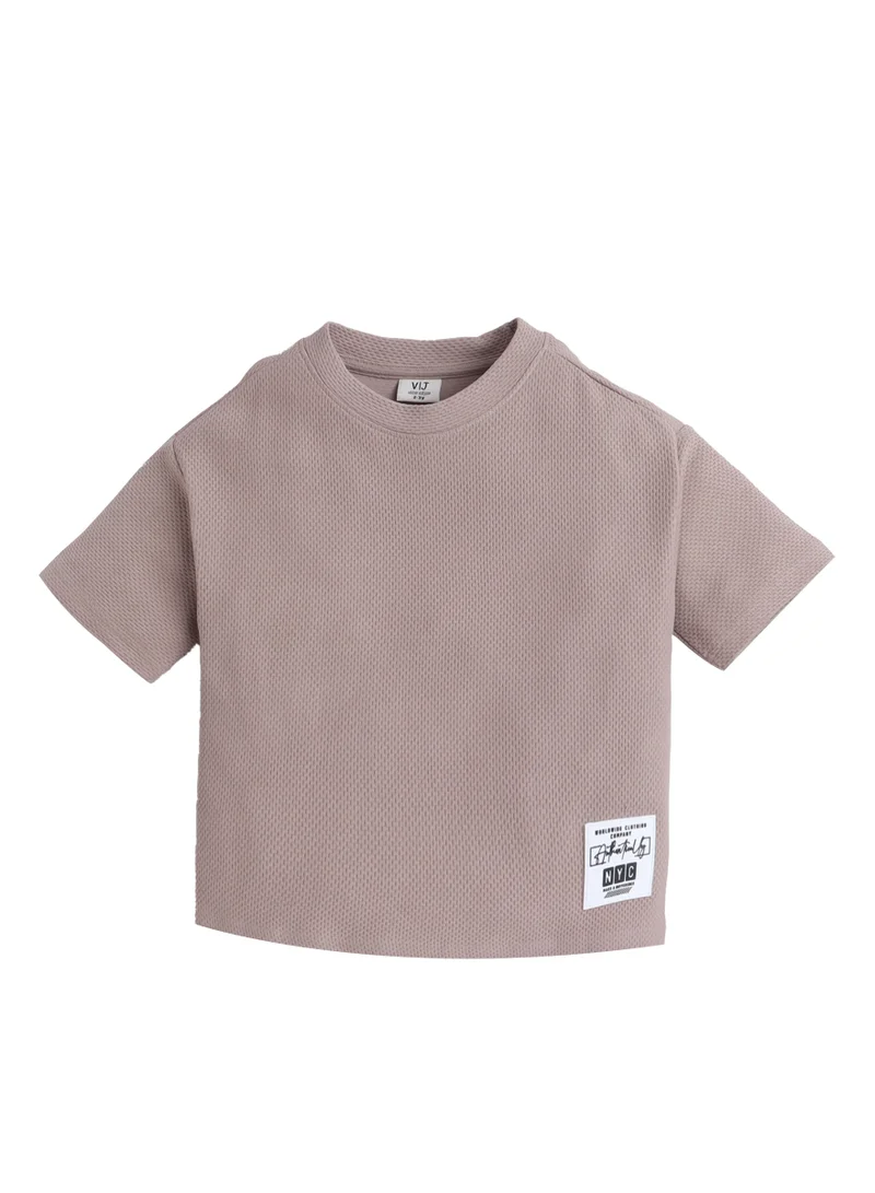 فكتور اند جين Junior Boys Textured Cotton T-Shirt - Beige