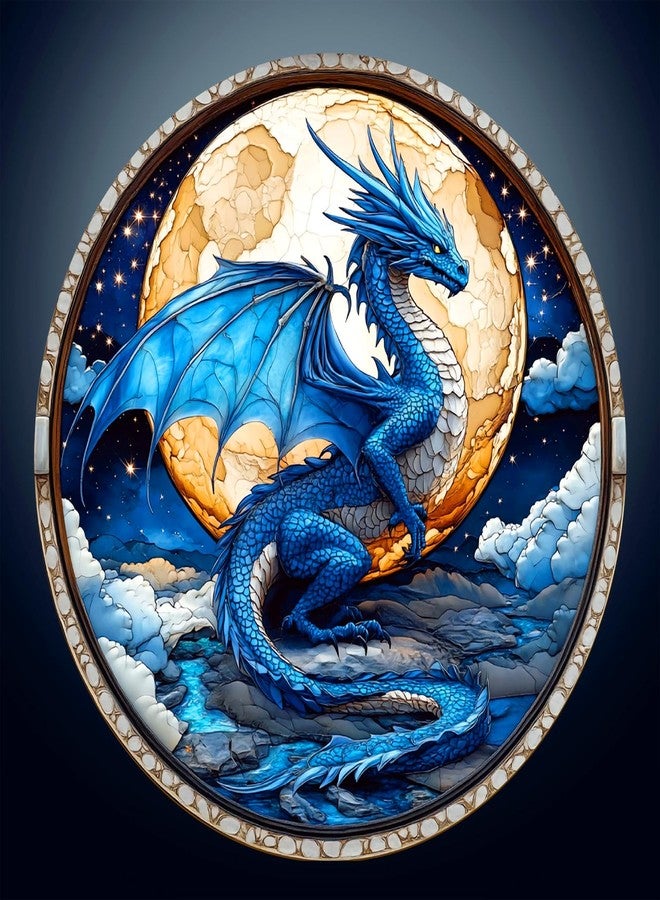DOCRAGI Wooden Puzzles for Adults - Moonlit Blue Dragon Wooden Jigsaw Puzzle - Unique Shape 3D Vision Wood Puzzles Adult - Christmas Birthday Gifts for Adults/Friends/Family - 100pcs 8.5 * 8.5in - Image 1