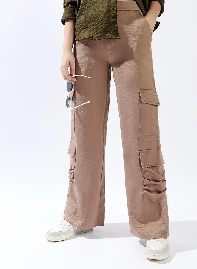 هوبرهولمي بنطلون نسائي واسع الساق بلون بيج داكن من البوليستر بنسبة %