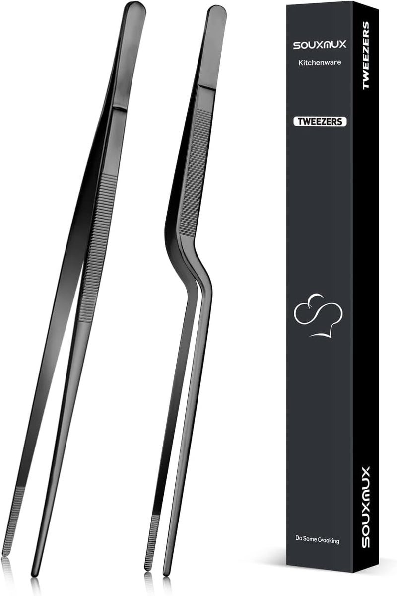 SouxMux 25cm Cooking Tongs and Tweezers, Precision Serrated Tips, Professional Stainless Steel Kitchen Tools for BBQ, Serving and Food Preparation - Image 1